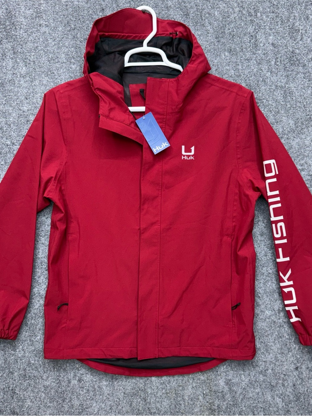 Huk Fishing Storm Jacket Scarlet Blaze Red Full Zip Hooded Men's size Small